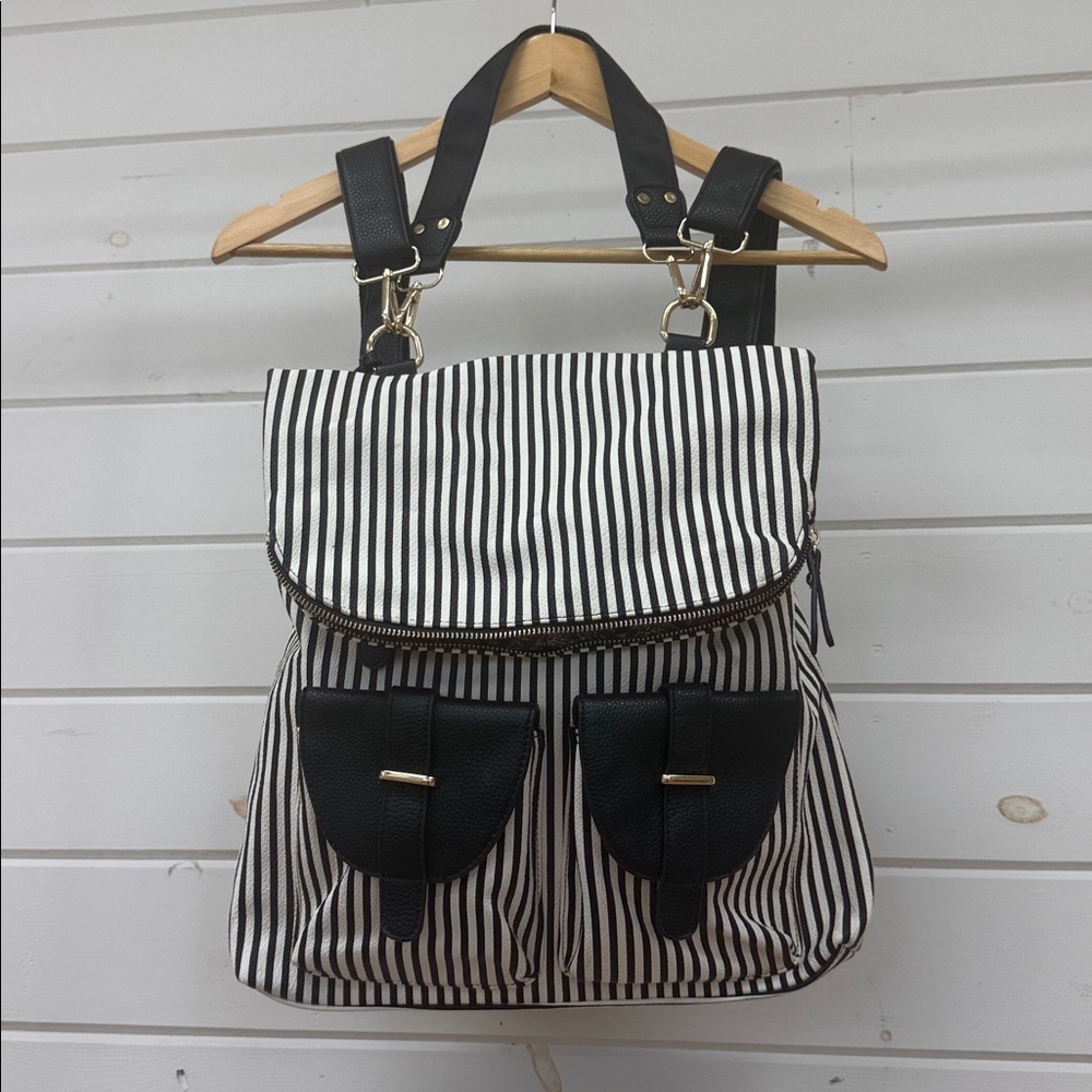 Black and White Striped Backpack